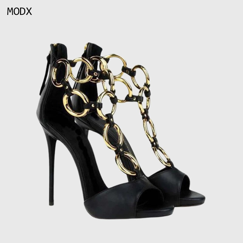 Body Jewelry Back - Sandali da Donna in Pelle Nera