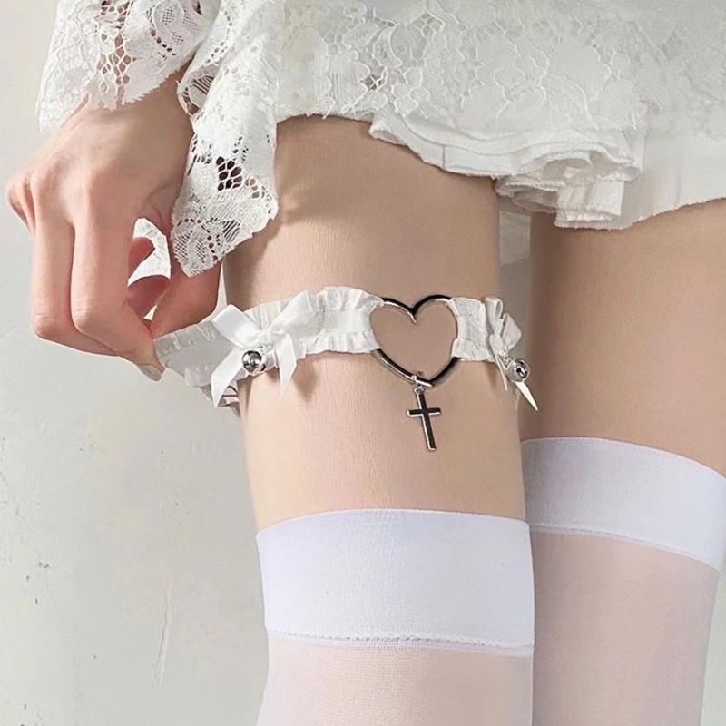 Body Jewelry Goth - Reggicalze in pizzo gotico Cuore Bowknot
