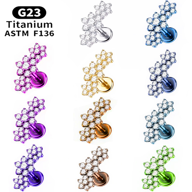 Cluster Stud Ear - 1PC G23 Titanio Tre Fiori Cluster