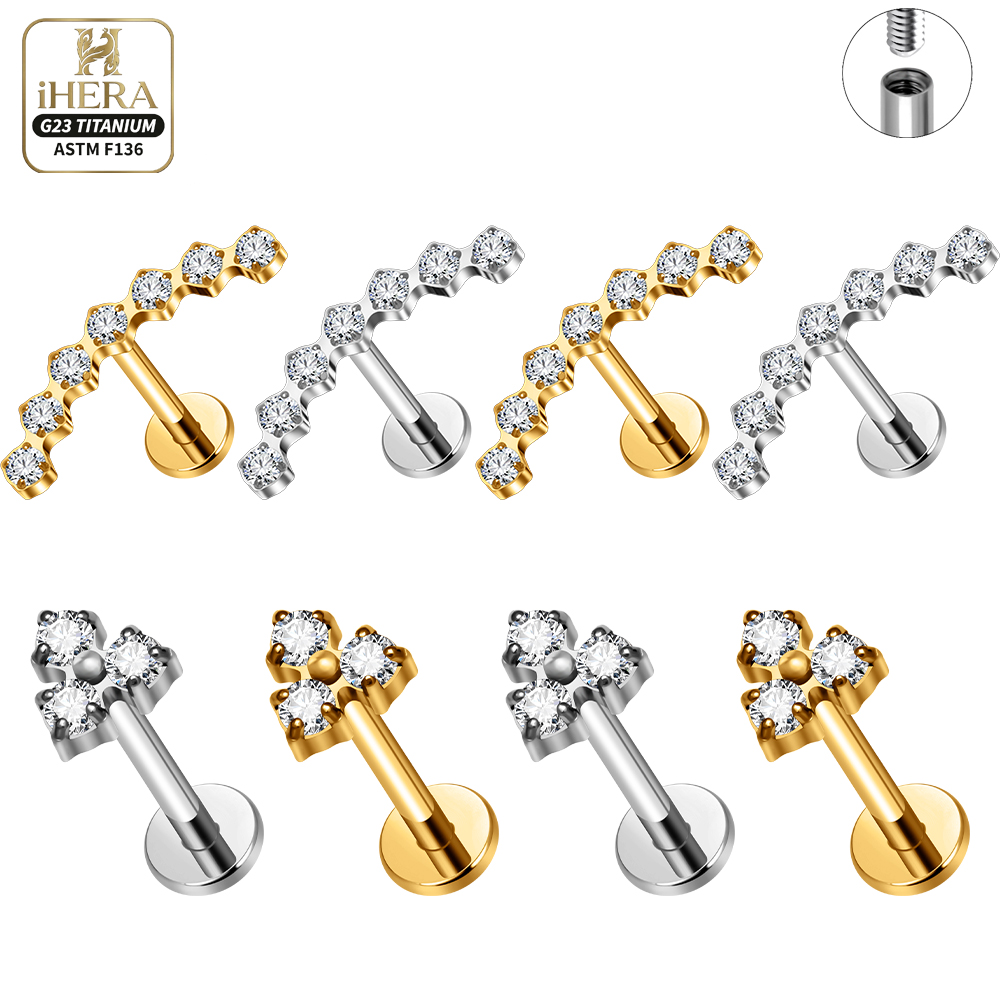 Cluster Stud Ear - Piercing Labret Curvo in Titanio ASTM