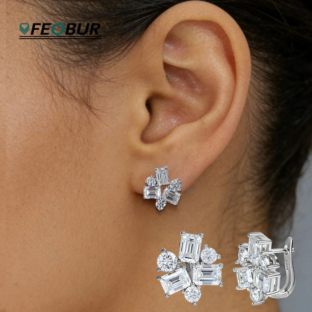 Cluster Stud Ear - Orecchini a lobo da donna con