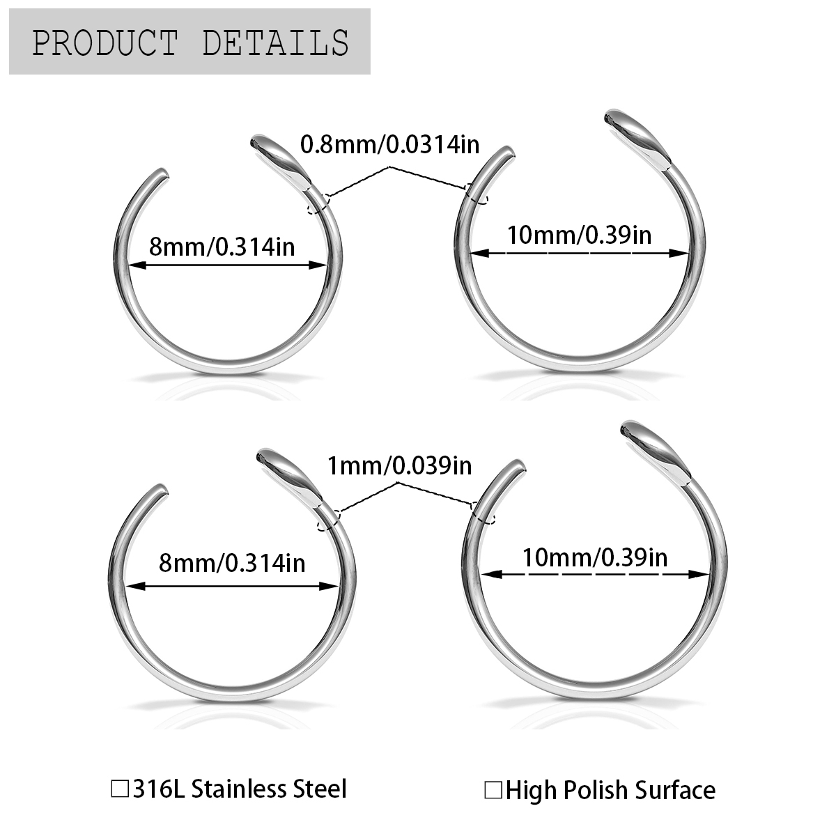 2 Pezzi Anello da Naso in Acci - Body Jewelry Metal Types recensione e prezzo