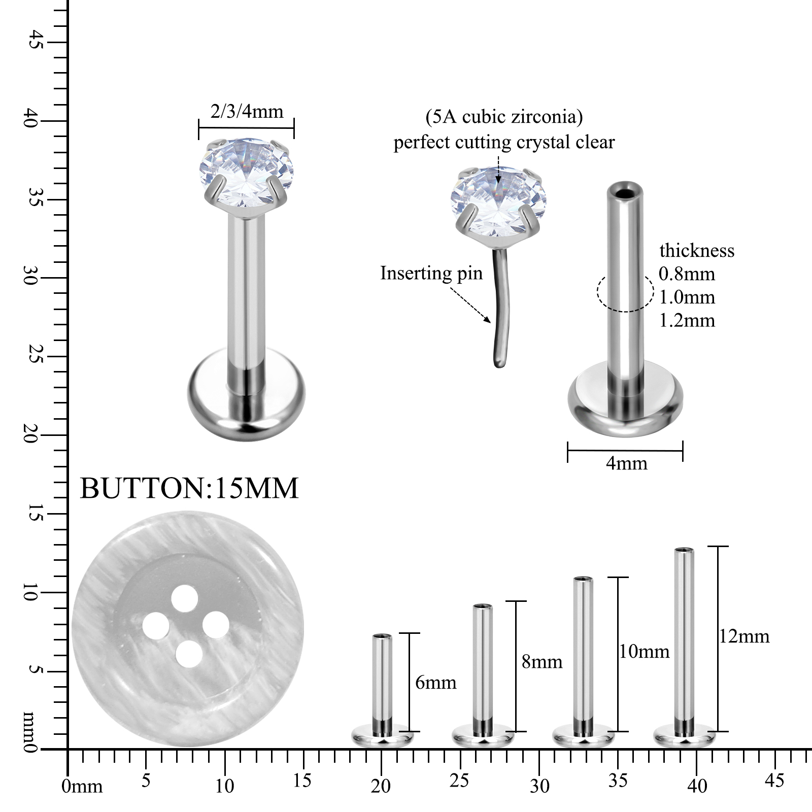 Orecchini a perno labret senza - Body Jewelry Implants recensione e prezzo